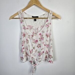 Forever 21‎ Tank Top Womens Small White Floral Tie Front Lace Back Summer Shirt